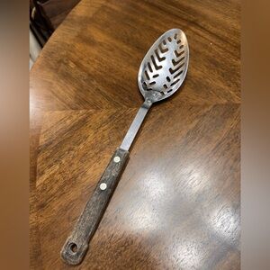 Vintage Slotted Spoon wooden handle HAPPY HOME Stainless USA